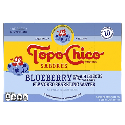 Topo Chico Blueberry with Hibiscus Extract Flavored Sparkling Water, 12 fl oz, 8 count