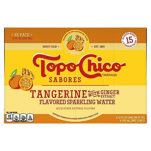 Topo Chico Sabores Tangerine with Ginger Extract Flavored Sparkling Water, 12 fl oz, 8 count