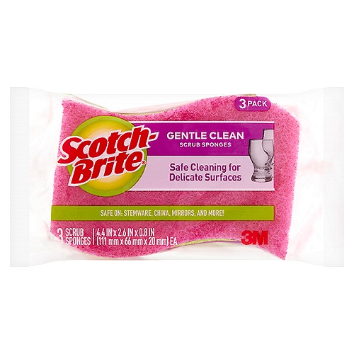 Scotch-Brite® Delicate Care Scrub Sponge, 4.4 in. x 2.6 in. x 0.8 in., 3/Pack