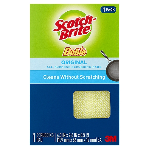 Scotch-Brite® Dobie™ All Purpose Cleaning Pad , 4.3 in. x 2.6 in. x 0.5 in., 1/Pack
Scotch-Brite® is Long-Lasting and Reusable

Safe On: Non-Stick Cookware, Inside Refrigerators, Automobile Grills, and More!

Safe Around the Home
Kitchen: Non-stick cookware, copper cookware, inside refrigerators, cutting boards, dishes
Bathroom: Tile, sinks, showers & tubs
Automobile: Bumpers, grills, tires
Do not use on painted surfaces