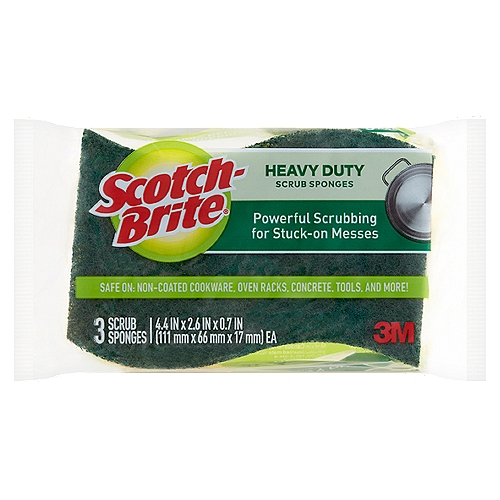 Scotch-Brite Heavy Duty Scrub Sponges, 3 count
Scrubs 50% faster than the other scrub sponges*
*Removes tough baked-on messes 50% faster than competitive scrub sponges.