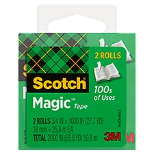 Scotch Tape, Magic 3/4 in x 1000 in, 2 Each
