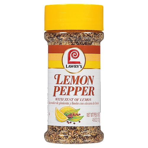 Lawry's Lemon Pepper seasoning is a staple for creating fresh, unforgettable taste. The time-tested combination of lemon and cracked black pepper can give a light boost to any savory meal. Bring out the aromas and tastes of chicken, fish, vegetables and more.