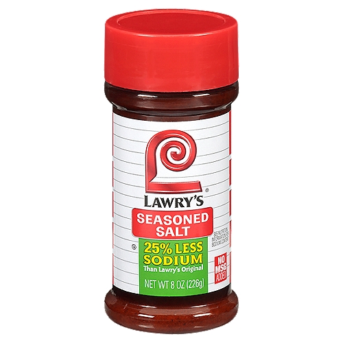 LAWRY'S Less Sodium Seasoned Salt delivers the same great taste as the Original LAWRY'S Seasoned Salt with 25% less sodium. Our signature seasoned salt has been a family favorite for decades.