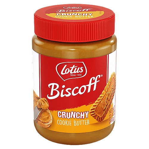 Lotus Biscoff Crunchy Cookie Butter, 13.4 oz
Cookie Butter Made with Lotus Biscoff Cookies

Irresistibly Tasty
Enjoy the great taste of the famous Lotus Biscoff Cookies in a jar. To turn them into this irresistible spread, we crush them after baking. That's how we keep all the goodness of their unique flavor. To be savored by everyone whenever bread comes to the table.