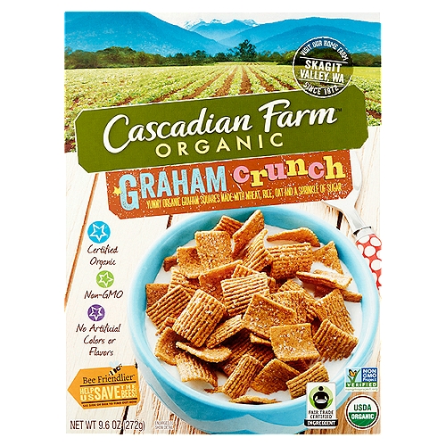 Cascadian Farm Organic Graham Crunch Cereal, 9.6 oz
Yummy Organic Graham Squares Made with Wheat, Rice, Oat and a Sprinkle of Sugar