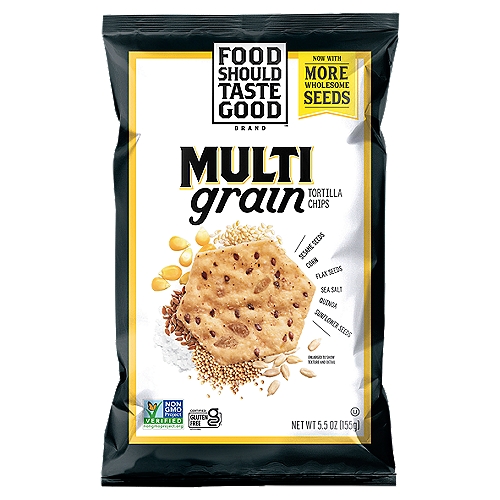 Food Should Taste Good MultiGrain Tortilla Chips, 5.5 oz
Baked in Flax, Sesame and Sunflower Seeds, & Quinoa with a Touch of Sea Salt

18 whole grain*
*18g of whole grain per serving. At least 48g recommended daily.