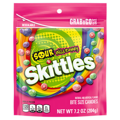 Skittles Sour Wild Berry Bite Size Candies GrabnGo Size, 7.2 oz, 7.2 Ounce