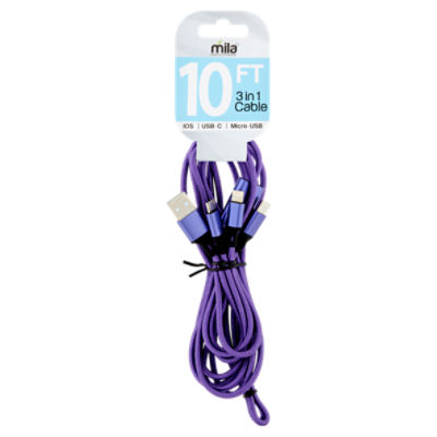 Mila Purple 10 Ft 3 in 1 Cable