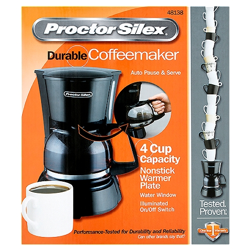 Proctor Silex Durable 4 Cup Coffeemaker
Proctor Silex® coffeemakers are rigorously tested for durability and reliability, so you get perfect coffee, cup after cup.