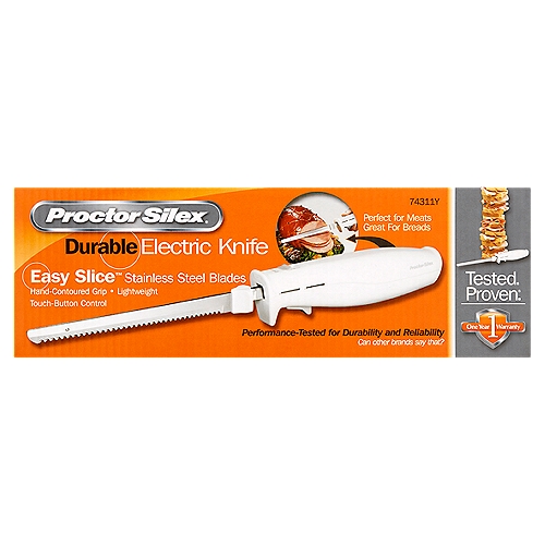 Proctor Silex Easy Slice Durable Electric Knife
Performance-tested for durability and reliability
Can other brands say that?

Proctor Silex® knives are rigorously tested for durability and reliability, so you can cut easily, slice after slice.

Tested, Proven®