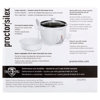 Proctor Silex 30-Cup Rice Cooker and Food Steamer, Black