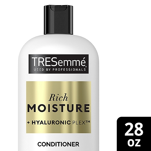 TRESemmé Rich Moisture 7x Luxurious Moisture + Hyaluronic Plex Conditioner, 28 fl oz
There's something about silky hair that's full of natural movement that lets you take on the day with confidence. You can now get that salon-level style at home with TRESemmé Rich Moisture Conditioner for Dry Hair. This hydrating conditioner delivers 7x more luxurious moisture, with system vs non-conditioning shampoo, to leave your hair feeling soft, beautiful, and healthy. The end result? Gorgeous silky hair that lasts. 

TRESemmé Rich Moisture Conditioner for Dry Hair, with Hyaluronic Plex™, nourishes strands leaving them feeling hydrated, soft and with healthy-looking shine. 
Formulated with amino acids and ceramide, this salon-level Pro Style Technology™ makes hair 3x stronger, 3x more manageable, and resistant from breakage (vs. a non-conditioning shampoo). Make your hair the perfect style canvas with this conditioner.

How to use the Rich Moisture System: 
Step 1: Apply the TRESemmé Rich Moisture shampoo to wet hair liberally and gently massage the scalp and roots with fingertips to work into a lather. 
Step 2: Lightly squeeze the TRESemmé Rich Moisture Conditioner for Dry Hair from roots to ends and rinse thoroughly. 
Step 3: Finish and style with your favorite TRESemmé products. 
 

This TRESemmé conditioner is free from Parabens, Mineral Oils, and DMDM Hydantoin. We've always understood that style is more than a look, it's a powerful tool to help you achieve your dreams. With our professional quality care, a world of style possibilities is yours to achieve. Every choice we make at TRESemmé, from the values we promote-such as not testing on animals and being PETA-approved-to the carefully selected ingredients we use, are made to give you professional salon quality haircare products you can trust. Because 70 years on, we believe in the power of style. So tell your story, make your mark - and achieve your aspirations with confidence. With TRESemmé, you can DO IT WITH STYLE.