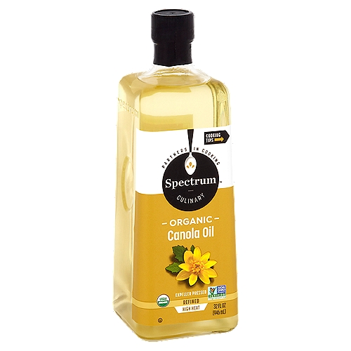Spectrum Culinary Expeller Pressed Refined Organic Canola Oil, 32 fl oz
Spectrum® Organic Canola Oil is the perfect cooking companion for the delicious masterpieces you're creating in your kitchen. Whether you're making sizzling kung pao or spicy enchiladas, it's the right oil to choose. Its neutral flavor and high heat tolerance complements any culinary creation.

Contains 1160Mg Omega-3 ALA per Serving which is 73% of the Daily Value for ALA (1.6g)