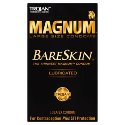 Trojan Magnum Bareskin Lubricated Large Size Latex Condoms, 10 count