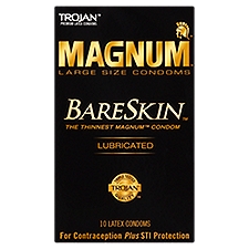 Trojan Magnum Bareskin Lubricated Large Size Latex Condoms, 10 count