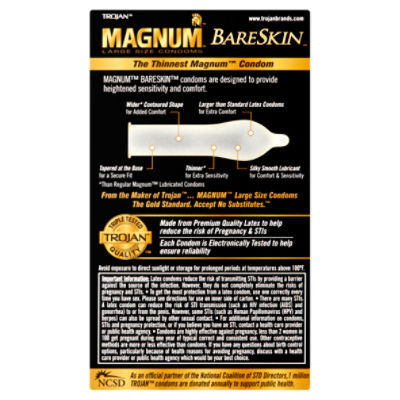 Trojan Magnum Bareskin Lubricated Large Size Latex Condoms, 10