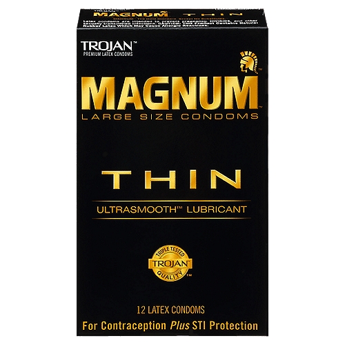 TROJAN Magnum Thin Large Size UltraSmooth Lubricant Latex Condoms, 12 count