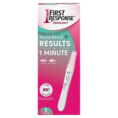 First Response Rapid Result Pregnancy Test, 2 count
Over 99% accurate*
*>99% accurate at detecting typical pregnancy hormone levels. Note that hormone levels vary. See insert.

First Response™ helps you track your cycle and prepare for every step of your pregnancy journey!

Pregnant? How long can you bear the question?
First Response™ Rapid Result Pregnancy Test is designed to tell you faster, as soon as you miss your period. This pregnancy test is so sensitive, it can tell you just 1 minute after you test. Now the most anxious question you may ever face can be resolved as soon as possible.