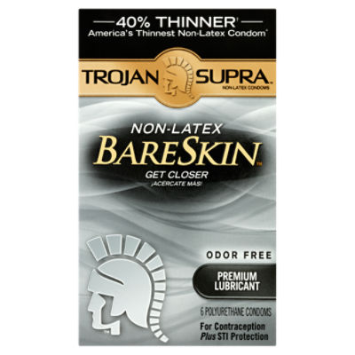 Trojan Supra BareSkin Premium Lubricant Non-Latex Polyurethane Condoms, 6 count