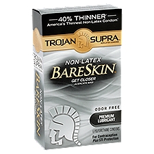 Trojan BareSkin Condoms, Premium Lubricant Non-Latex Polyurethane, 6 Each