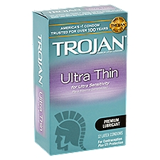 Trojan Condoms Sensitivity Ultra Thin Lubricated Latex, 12 Each
