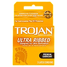 Trojan Premium Latex Condoms - Lubricated - Ultra Ribbed, 3 Each