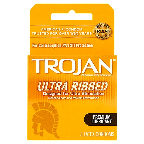 Trojan Ultra Ribbed Premium Lubricant Latex Condoms, 3 count