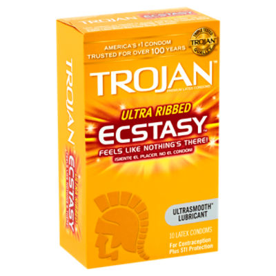 Trojan Ultra Ribbed Ecstasy Ultrasmooth Lubricant Latex Condoms 10 Count 