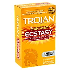 Trojan Ultra Ribbed Ecstasy Ultrasmooth Lubricant Latex Condoms, 10 count