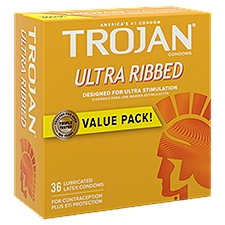 Trojan Ultra Ribbed Lubricated Latex Condoms Value Pack!, 36 count