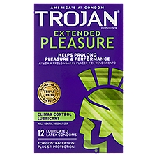 Trojan Extended Pleasure Lubricated Latex, Condoms, 12 Each