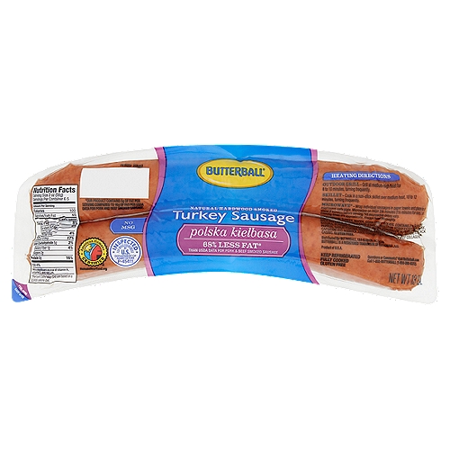 Butterball Polska Kielbasa Turkey Sausage, 2 count, 13 oz
68% less fat* than USDA data for pork & beef smoked sausage
*Our product contains 5g of fat per serving compared to 16g of fat per USDA data for pork and beef smoked sausage.
