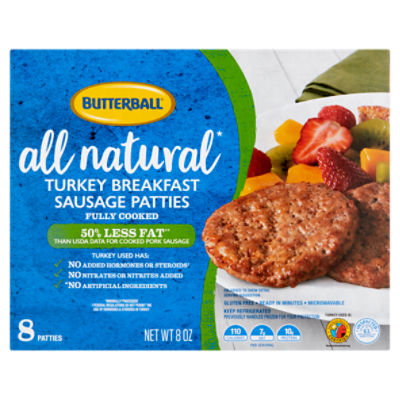 Butterball All Natural Turkey Breakfast Sausage Patties, 8 count, 8 oz
