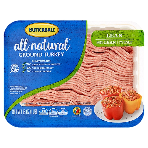 Always tender and juicy, gluten-free 93%/7% ground turkey helps you add lean protein to any recipe with 22 grams of protein per serving and no artificial ingredients.