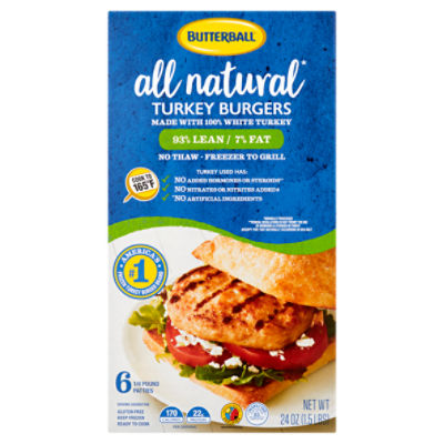 Butterball All Natural Turkey Burgers Patties, 6 count, 24 oz, 24 Ounce