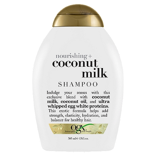Ogx Nourishing + Coconut Milk Shampoo, 13 fl oz
Indulge your senses with this exclusive blend with coconut milk, coconut oil, and ultra whipped egg white proteins. This exotic formula helps add strength, elasticity, hydration, and balance for healthy hair.

Sulfate Free Surfactants Hair Care System*
*Includes shampoo and conditioner

Why you want it... It's like a trip to the tropics in a bottle. The luxuriously creamy, hydrating blend helps leave your hair feeling moisturized, glowing, and super soft.