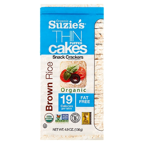Made with natural whole grains, Suzie's Thin Cakes have the great taste and crunch that everyone loves. Square-shaped and much thinner than traditional round puffed cakes, Suzie's Thin Cakes are great with cheese, spreads or as a delicious anytime healthy snack.nnThink Thin! & Healthy