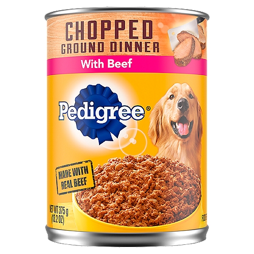 PEDIGREE CHOPPED GROUND DINNER Adult Canned Soft Wet Dog Food with Beef, (12) 13.2 oz. Cans
Your best friend's mealtime is the most exciting part of their day… and when you add PEDIGREE Wet Dog Food to their bowl, you can make it even better. With this PEDIGREE CHOPPED GROUND DINNER Dog Food with Beef, your adult dog can enjoy the delicious taste of real beef in every bite. Plus, this moist dog food delivers 100% complete and balanced adult nutrition, so you know your pup is getting the most from their meals. Want to mix it up? Add CHOPPED GROUND DINNER Soft Dog Food to your pet's favorite dry kibble or use as a topper for the ultimate mealtime experience. Dogs bring out the good in us. PEDIGREE brings out the good in them. Feed the good.