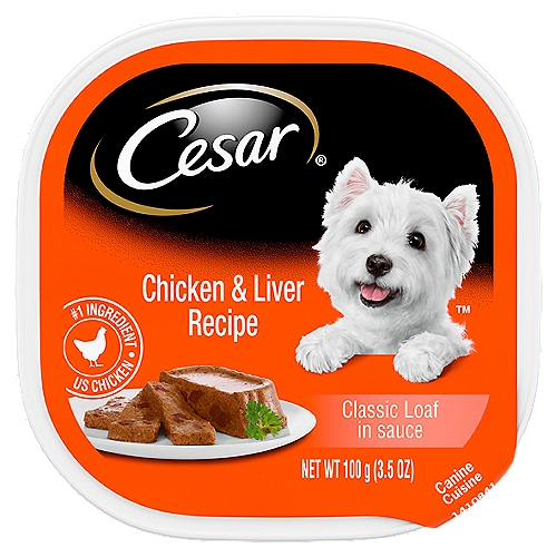 Cesar Classic Loaf in Sauce Chicken & Liver Recipe Dog Food, 3.5 oz
Dogs love the great taste of CESAR Wet Dog Food. Crafted without grains and with US Chicken as the #1 ingredient, CESAR Chicken & Liver Recipe Classic Loaf in Sauce is guaranteed to tempt even the fussiest eater. CESAR Canine Cuisine provides the complete and balanced nutrition your dog needs, with the taste and variety they can't resist. The CESAR brand always makes mealtime easy with convenient trays and no-fuss, peel-away freshness seals. Our gourmet wet dog food uses ingredients formulated to meet nutritional levels established by the AAFCO dog food nutrient profiles for maintenance. Spoil the dog you love with CESAR Wet Dog Food.