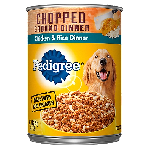 PEDIGREE Adult Canned Wet Dog Food Chopped Ground Dinner Chicken & Rice Dinner, (12) 13.2 oz. Cans
Your best buddy deserves a hearty meal, and PEDIGREE Chopped Ground Dinner Chicken & Rice Dinner Adult Wet Dog Food gives them the flavors they crave with the nutrition they need. A meaty, ground moist dog food recipe made with real chicken, our delicious and healthy dog food provides the perfect balance of oils and minerals for your canine's healthy skin and a glistening coat. Each recipe is 100% complete and balanced, so you know they are getting the most from their meals. Help your dog grow happy and healthy with PEDIGREE Chopped Ground Dinner Wet Dog Food.