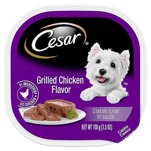 Cesar Classic Loaf in Sauce Grilled Chicken Flavor Canine Cuisine, 3.5 oz
Dogs love the great taste of CESAR Wet Dog Food. Crafted without grains and with US Chicken as the #1 ingredient, CESAR Grilled Chicken Flavor Classic Loaf in Sauce is guaranteed to tempt even the fussiest eater. CESAR Canine Cuisine provides the complete and balanced nutrition your dog needs, with the taste and variety they can't resist. The CESAR brand always makes mealtime easy with convenient trays and no-fuss, peel-away freshness seals. Our gourmet wet dog food uses ingredients formulated to meet nutritional levels established by the AAFCO dog food nutrient profiles for maintenance. Spoil the dog you love with CESAR Wet Dog Food.