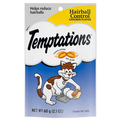 TEMPTATIONS Hairball Control Crunchy and Soft Cat Treats Chicken Flavor, 2.1 oz. Pouch