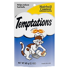TEMPTATIONS Hairball Control Crunchy and Soft Cat Treats Chicken Flavor, 2.1 oz. Pouch, 2.1 Ounce