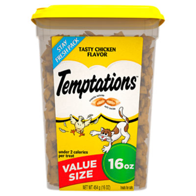 TEMPTATIONS Classic Crunchy and Soft Cat Treats Tasty Chicken Flavor, 16 oz. Tub