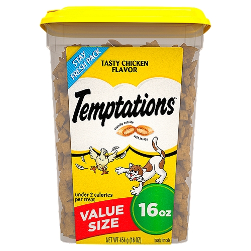 TEMPTATIONS Classic Crunchy and Soft Cat Treats Tasty Chicken Flavor, 16 oz. Tub