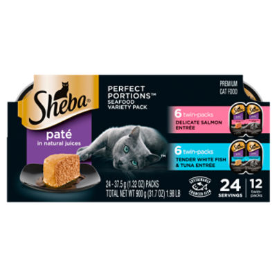 Sheba Paté in Natural Juices Seafood Premium Cat Food Variety Pack, 1.32 oz, 24 count