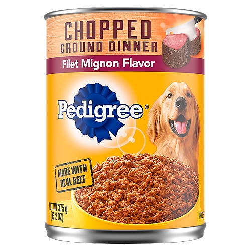 PEDIGREE CHOPPED GROUND DINNER Adult Canned Wet Dog Food, Filet Mignon Flavor, (12) 13.2 oz. Cans
Your best friend's mealtime is the most exciting part of their day… and when you add PEDIGREE Wet Dog Food to their bowl, you can make it even better. With this PEDIGREE CHOPPED GROUND DINNER Wet Dog Food, Filet Mignon Flavor, your adult dog can enjoy the delicious taste of real beef in every bite. Plus, this moist dog food recipe delivers 100% complete and balanced adult nutrition, so you know your pup is getting the most from their meals. Want to mix it up? Add CHOPPED GROUND DINNER Soft Dog Food to your pet's favorite dry kibble or use as a topper for the ultimate mealtime experience. Dogs bring out the good in us. PEDIGREE brings out the good in them. Feed the good.