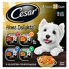CESAR HOME DELIGHTS Wet Dog Food Pot Roast, Beef, Turkey, Chicken Noodle Var, (24) 3.5 oz. Trays
