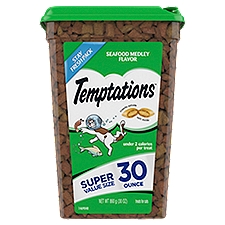 TEMPTATIONS Classic Crunchy and Soft Cat Treats Seafood Medley Flavor, 30 oz. Tub
